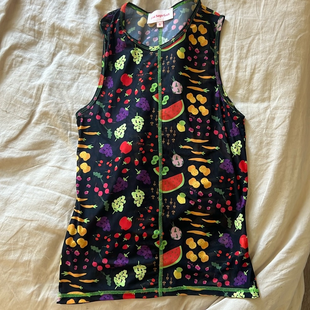 LISA SAYS GAH Fruit Multi Mesh Tank Top Black Small